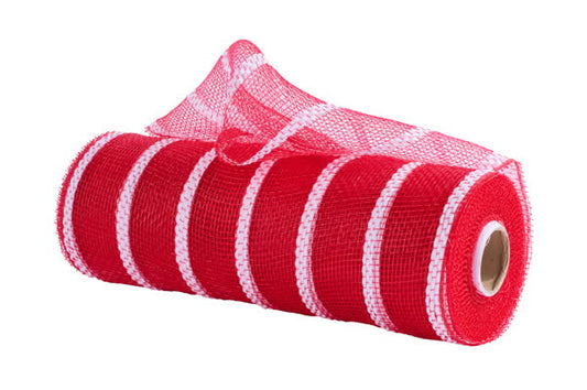 Red with Wide White Vertical Stripe Mesh-10”x10 Yards