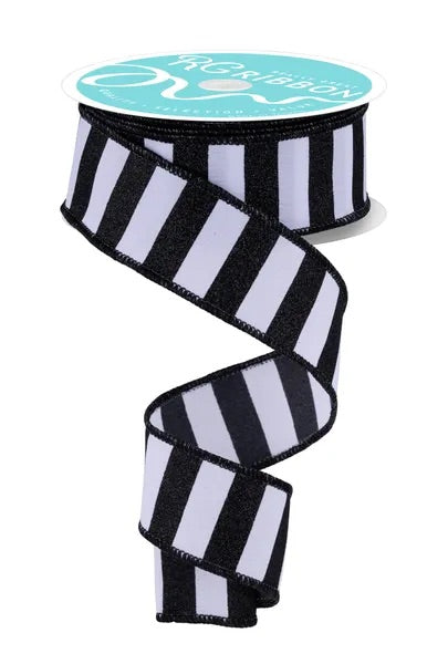 Wired Black and White Horizontal Stripes Ribbon- 1.5”x 10 Yards