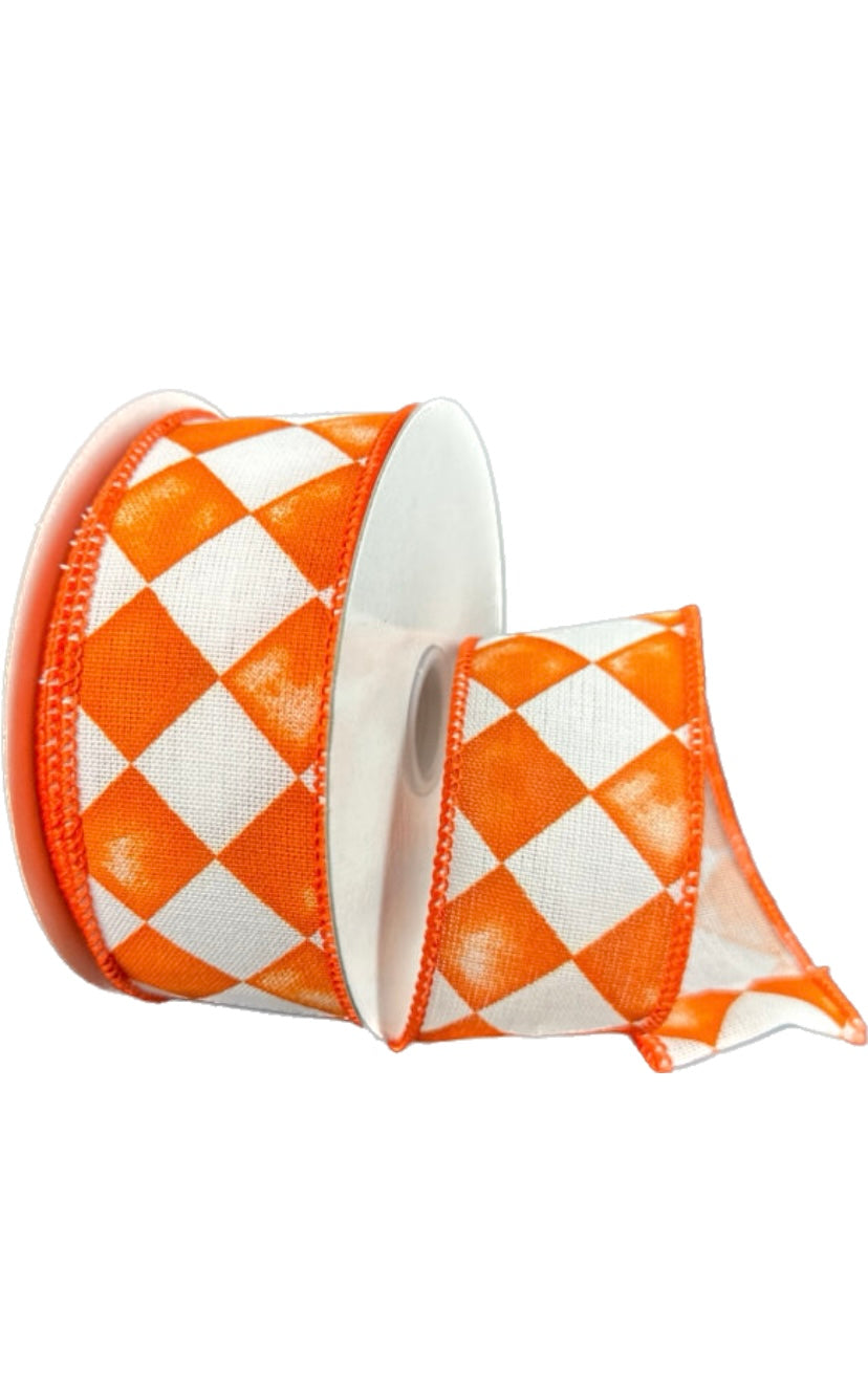 Wired Canvas Orange Tipsy Watercolor Check Ribbon- 1.5”x 10 Yards