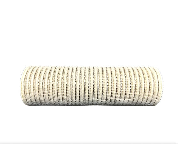 10”x10yd Ivory with Champagne Stripes Breeze Metallic Mesh