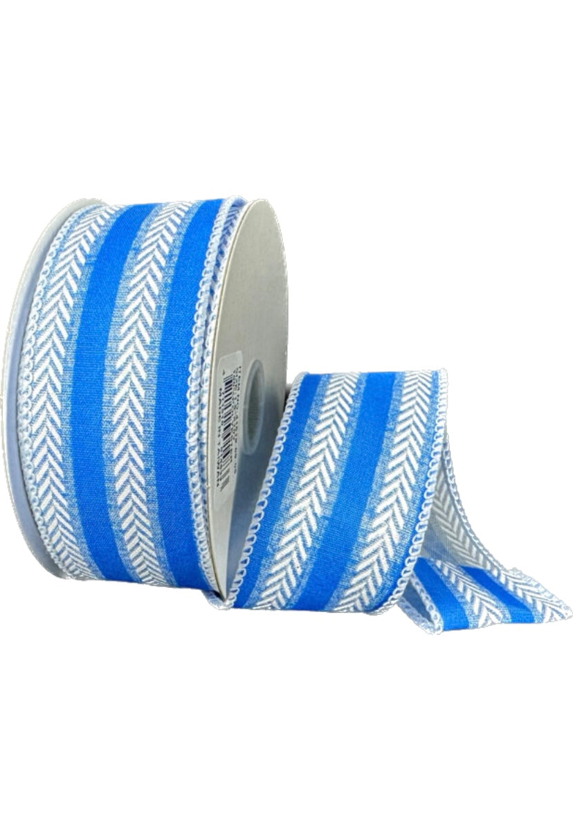 10 Yards - 1.5” Wired Blue and White Iridescent Herringbone Ribbon