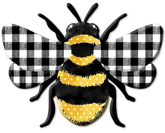 Round Metal Embossed Bee Wreath Sign- 12”x9.25”