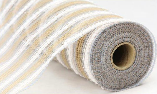 Natural, Matte, Silver, and White Metallic Snowdrift Mesh- 10.5”x10 Yards