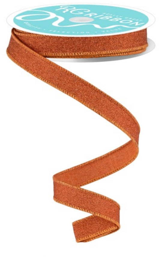 10 Yards - 5/8” Wired Pumpkin Orange Glitter Ribbon