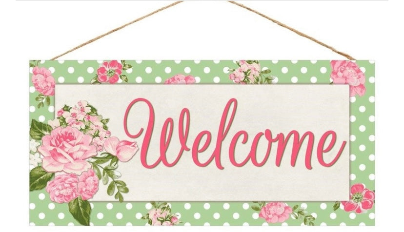 Floral Welcome Wreath Sign- 12.5”x6”