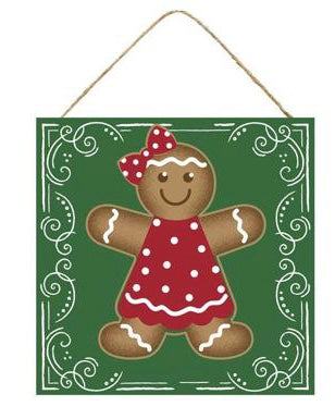 12” Square Gingerbread Girl Wreath Sign