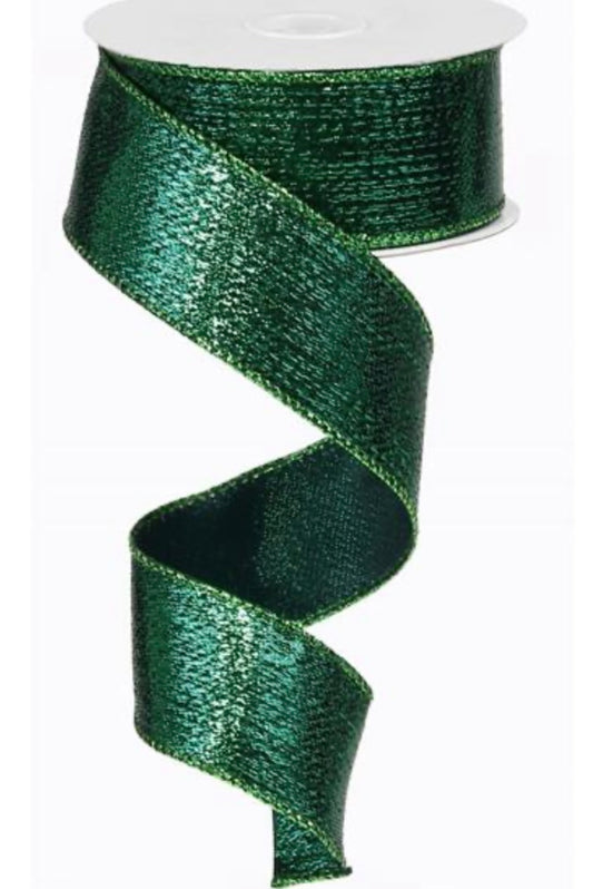 10 Yards - 1.5” Wired Emerald Green Metallic Ribbon