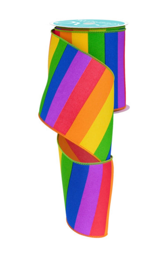10 Yards- 4” Wired Horizontal Rainbow Ribbon