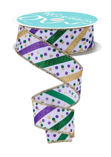Wired Mardi Gras Glitter Dot Confetti Ribbon-1.5”x10 Yards