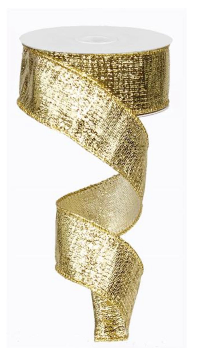 10 Yard - 1.5” Wired Gold Metallic Ribbon