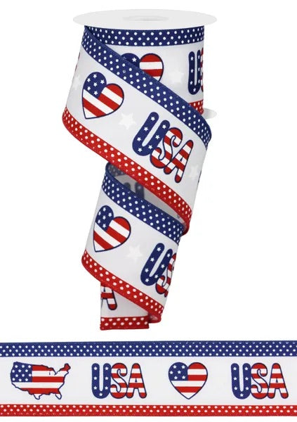 Wired Patriotic USA Ribbon-2.5”x10 Yards