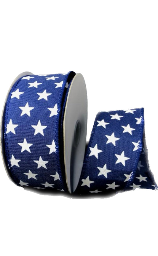 Wired Navy Blue Background with White Stars Patriotic Ribbon-1.5”x10 Yards