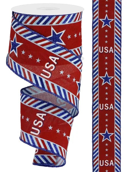 Wired Patriotic USA Ribbon-2.5”x10 Yards