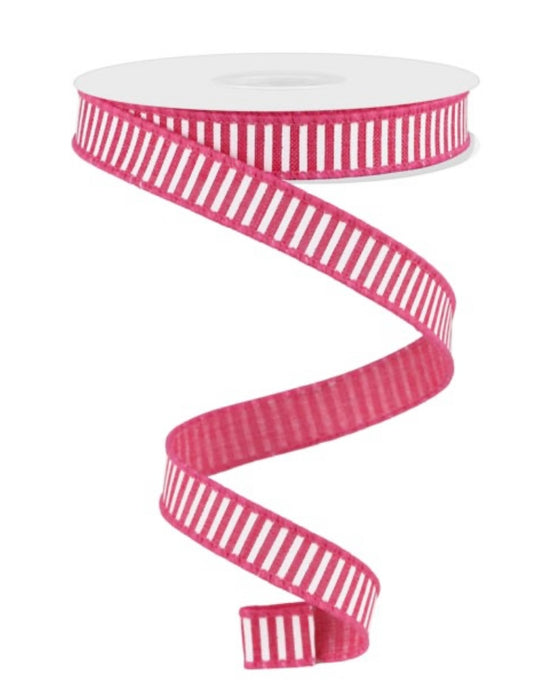 10 Yards - 5/8” Wired Hot Pink and White Horizontal Stripes Ribbon