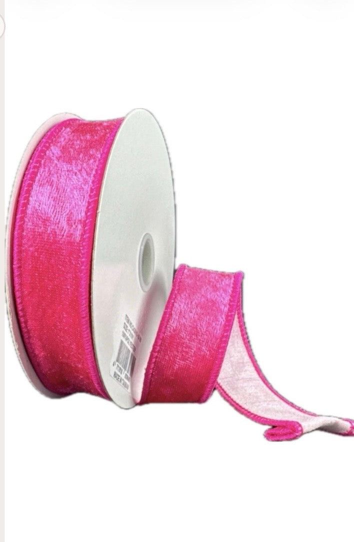 Wired Double Sided Pink Dupioni Velvet Ribbon- 1”x10 Yards