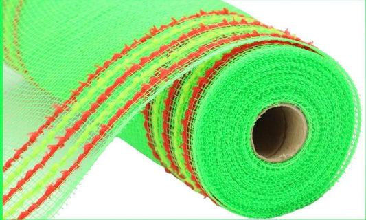 10.5 inch x 10 Yards Lime Green and Red Drift Border Stripe Mesh