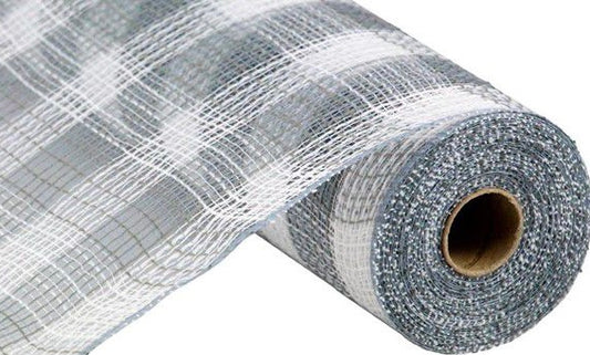 10.5” x 10 Yards White and Grey Check Fabric Mesh