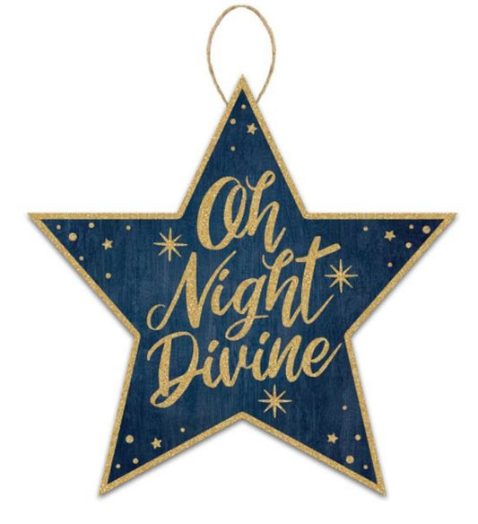 12”x11.75” Oh Night Divine Star Wreath Sign