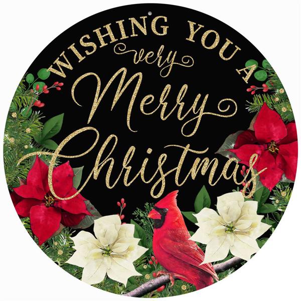 12” Round Metal Wishing You A Merry Christmas Wreath Sign