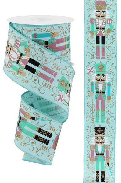 Wired Nutcracker on Ice Blue Background Ribbon- 2.5”x10 Yards