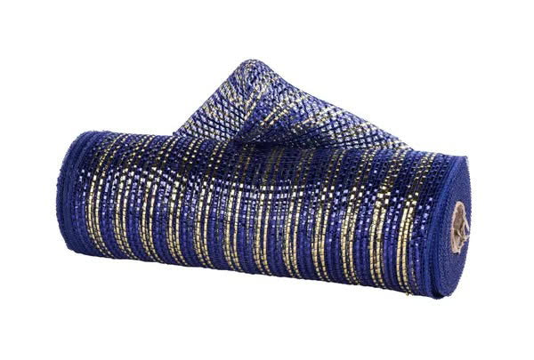 Navy with Gold Wide Foil Stripe Mesh- 10.5”x10 Yards