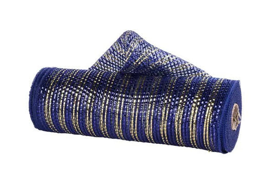 Navy with Gold Wide Foil Stripe Mesh- 10.5”x10 Yards