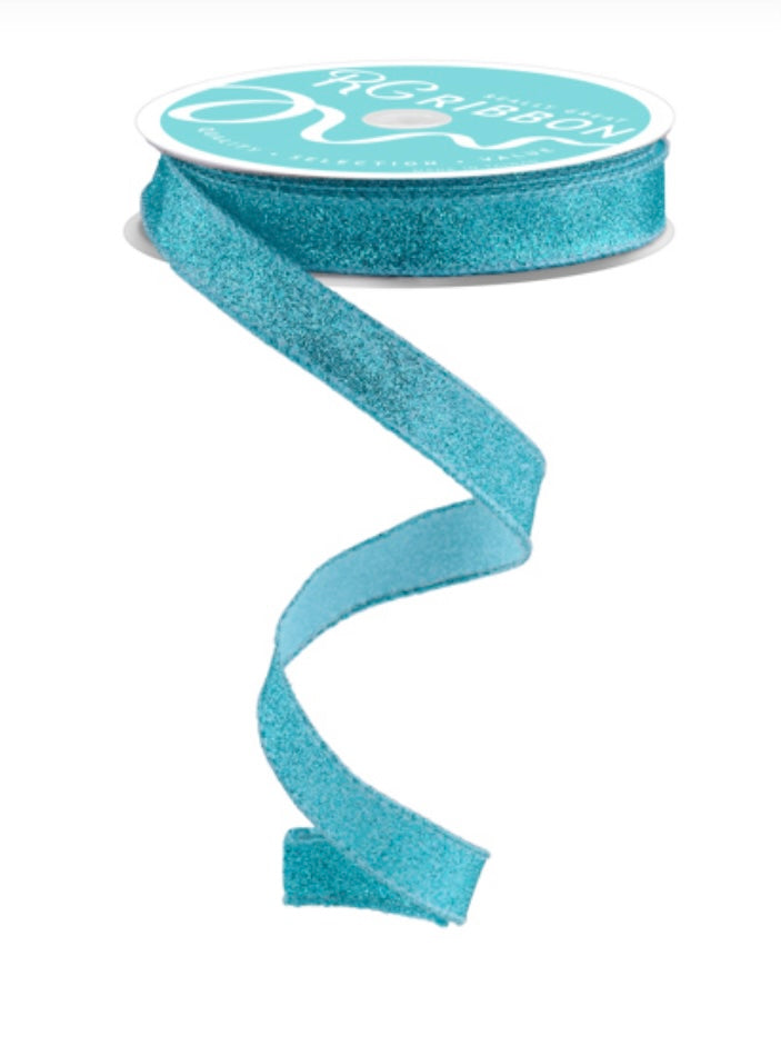Wired Ice Blue Shimmer Glitter Ribbon- 5/8”x 10 Yards