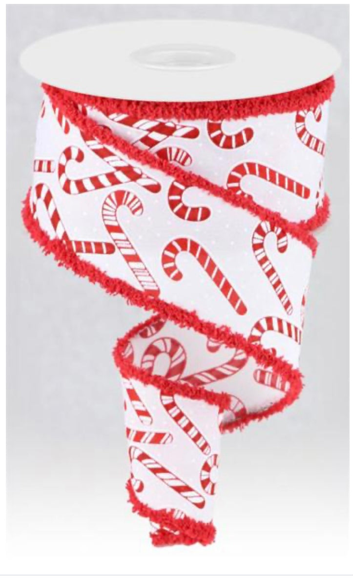 10 Yards - 2.5” Wired Polka Dot Peppermint Candy Cane Christmas Ribbon