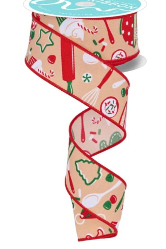 10 Yards - 1.5” Wired Holiday Baking Ribbon