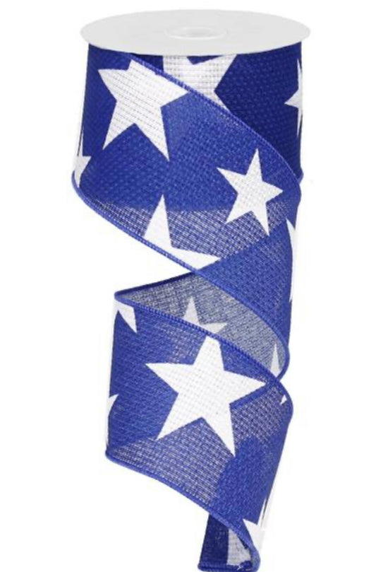 10 Yards - 2.5” Wired Large Stars on Cross Royal Ribbon