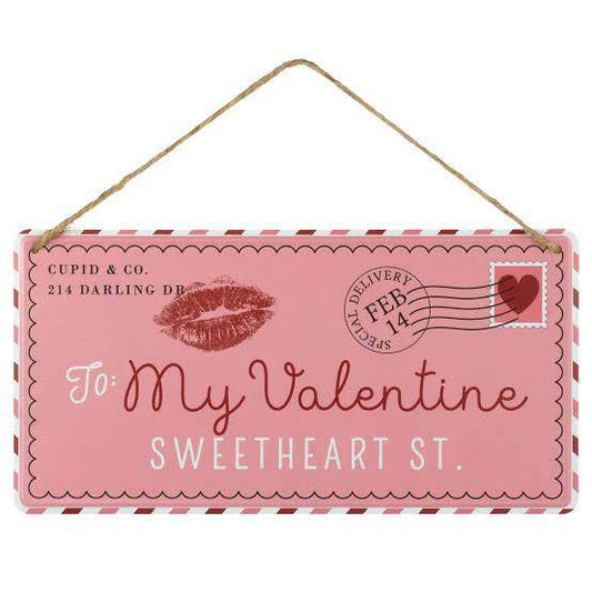 12”x6” Metal Valentine Mail Wreath Sign