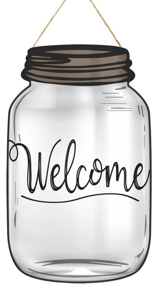 10”x6” Mason Jar Welcome Wreath Sign