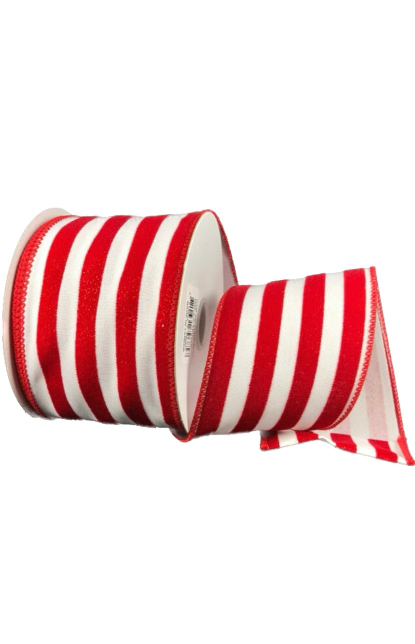 Wired Red and White Glitter Cabana Stripe Ribbon-2.5”x10 Yards