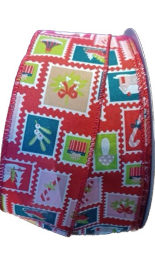 Wired Christmas Stamps Ribbon-2.5”x50 Yards