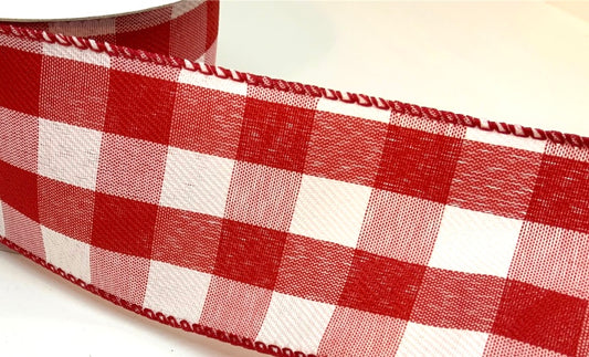 50 Yards - 2.5” Wired Red and White Check Ribbon