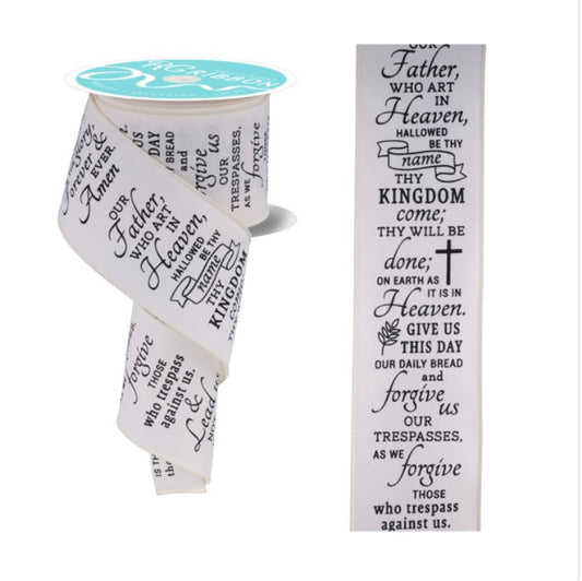 10 Yards - 2.5" Wired Cream and Black The Lord’s Prayer Religious Ribbon