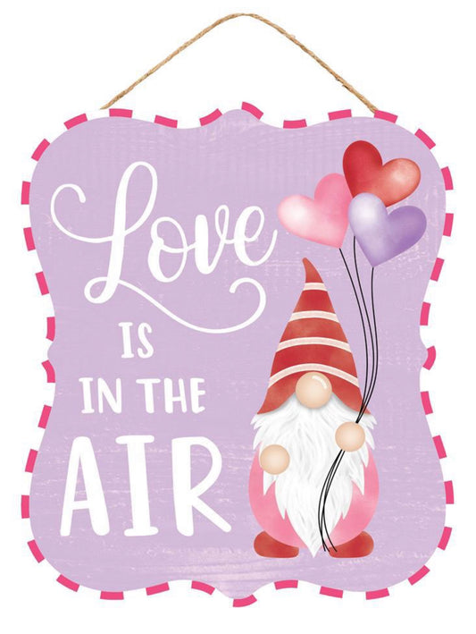 10.5”x9” Love is in the Air Valentines Day Gnome Wreath Sign