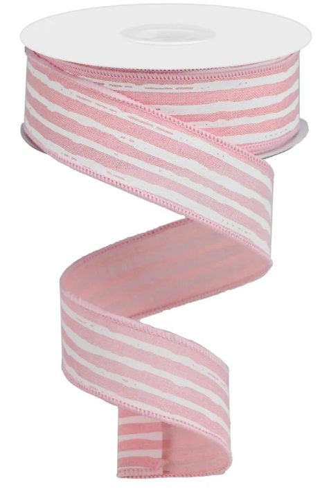 Wired Pink and White Irregular Stripe Ribbon- 1.5”x10 Yards