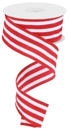 Wired Red and White Vertical Stripe Ribbon- 1.5”x10 Yards