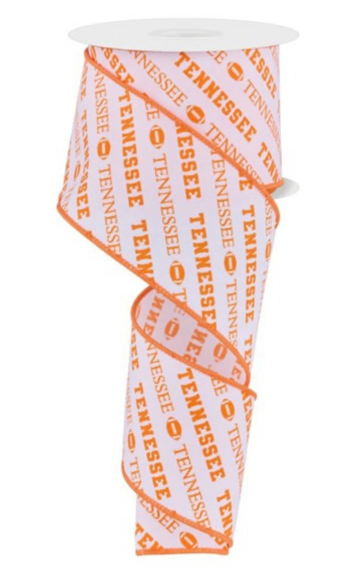 10 Yards - 2.5" Wired Orange and White Tennessee Football Ribbon