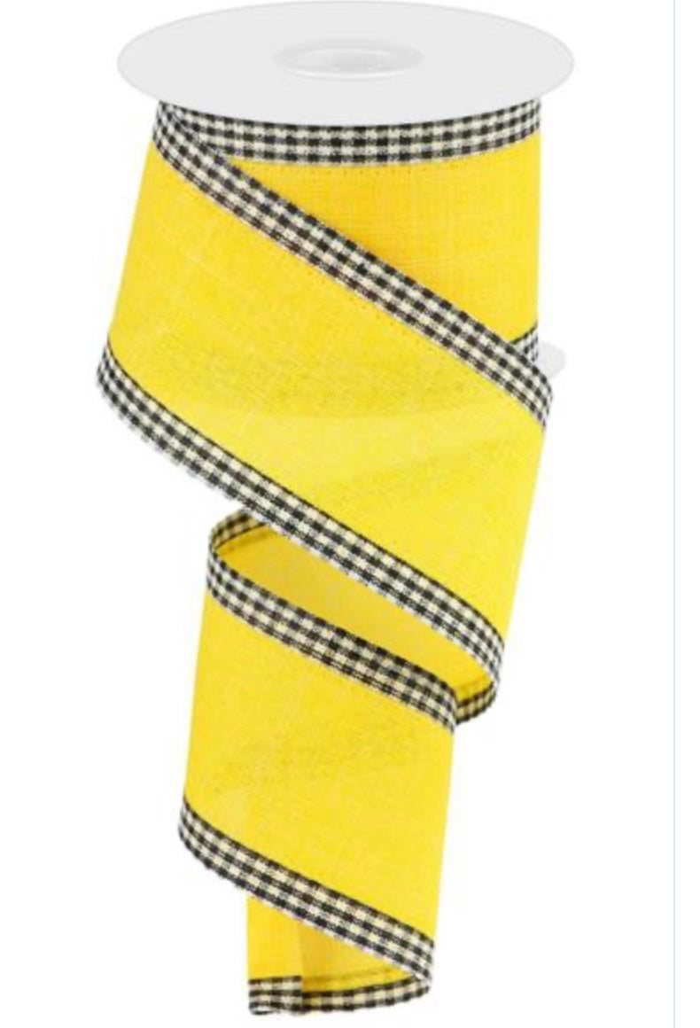 10 Yards - 2.5" Wired Yellow Gingham Check Edge Ribbon