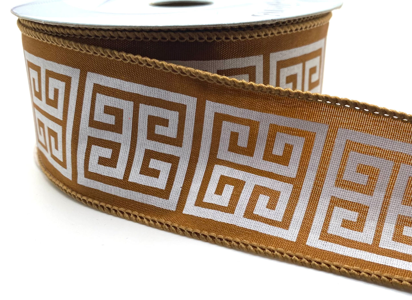 10 Yards - 2.5” Copper and White Greek Keys Ribbon