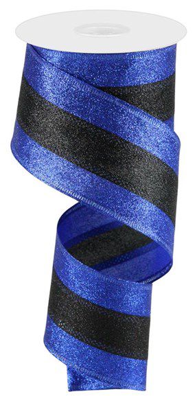 10 Yard - 2.5” Wired Metallic Blue and Black Ribbon