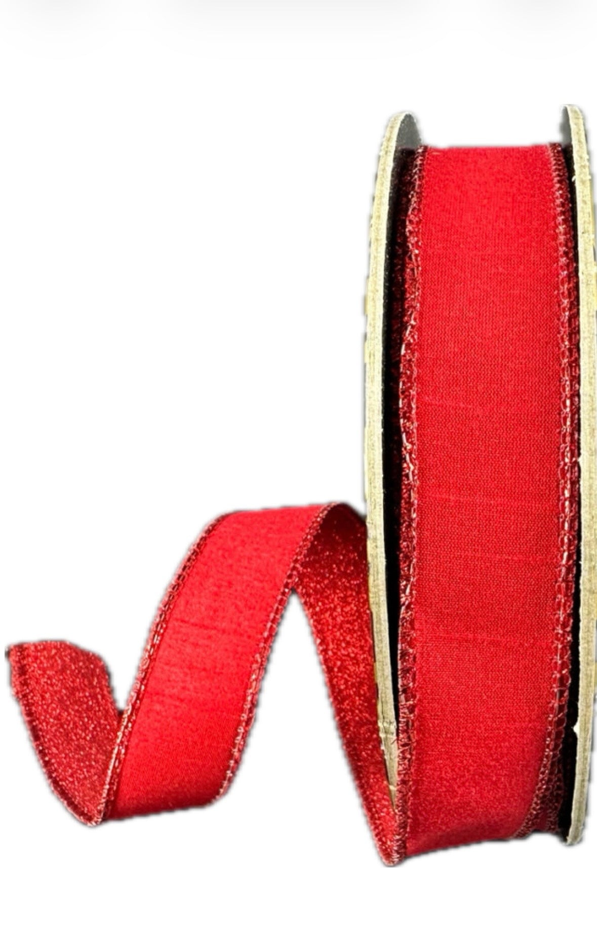 Wired Red Dupioni/Red Glitter Back Ribbon- 1”x10” Yards