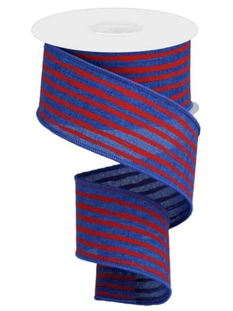 2.5”x 10 Yards Wired Blue and Red Irregular Striped Ribbon