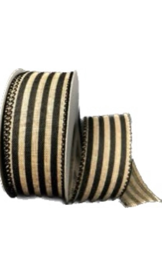 Wired Natural and Black Stripe Ribbon-1.5”x10 Yards
