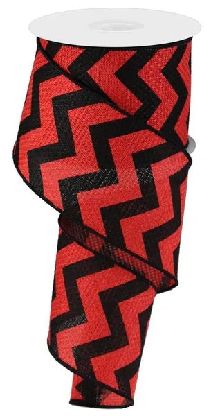 Wired Black and Red Chevron Ribbon on Canvas, Quality Everyday Ribbon, Ribbon for Bows-2.5”x 10 Yards