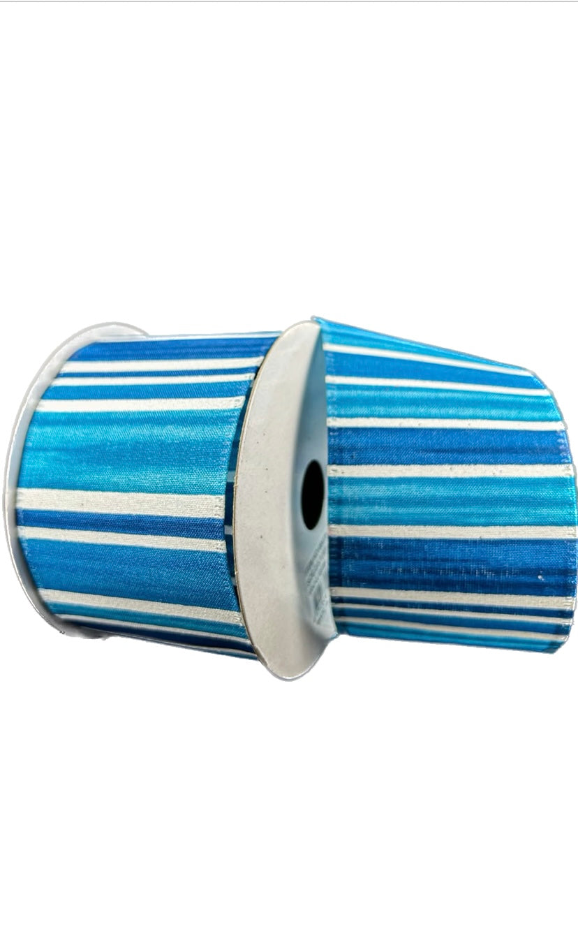 Wired Blue and White Stripe Ribbon-2.5”x10 Yards
