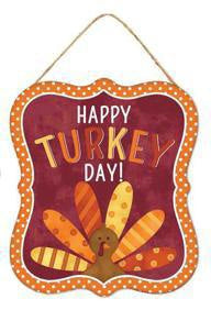 7”x6” Metal Embossed Happy Turkey Day Wreath Sign