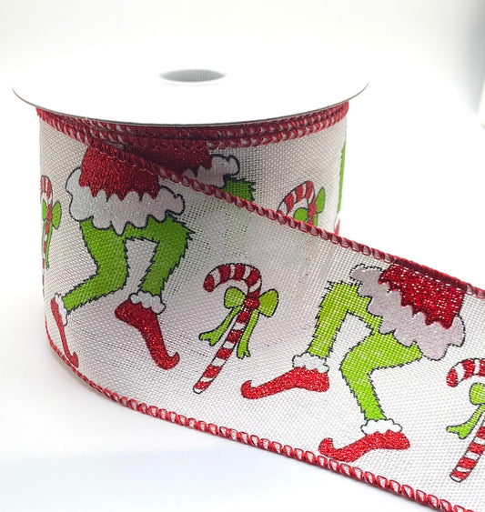 10 Yards - 2.5” Wired Christmas Green Monster Inspired Ribbon with Glitter Accent